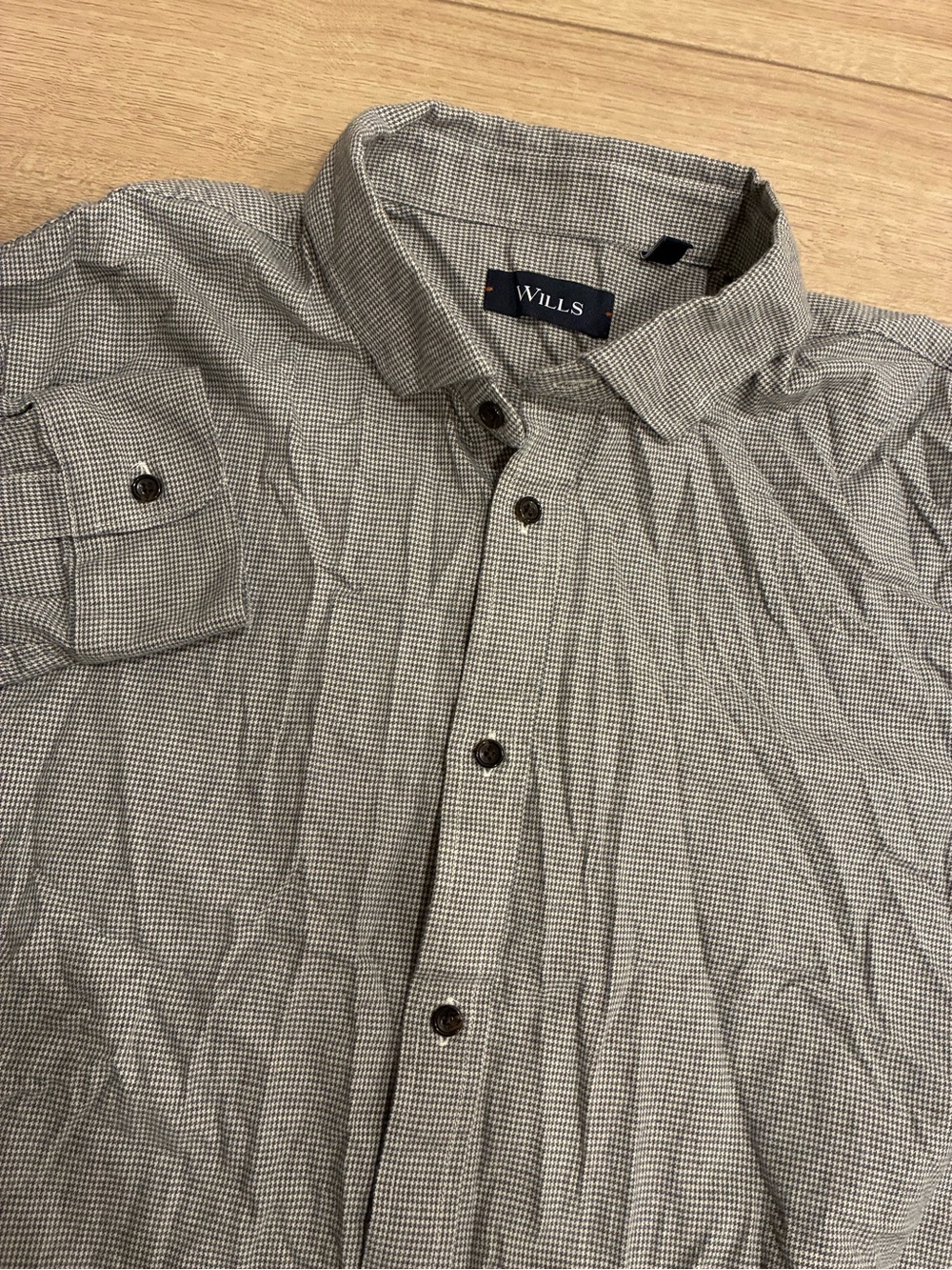Wills Men’s Brushed Cotton Shirt Button Up Gray Houndstooth Size XL